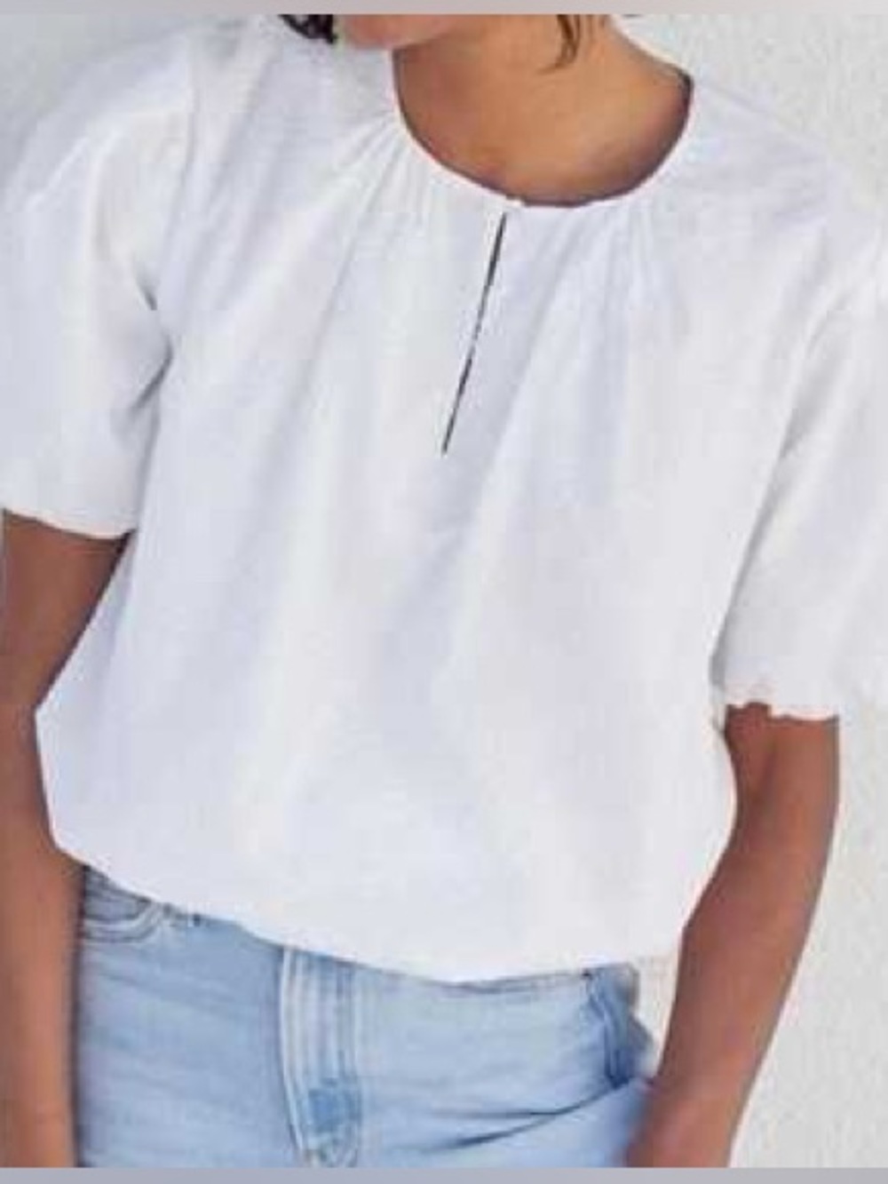 AYR The Puff Puff White Puff Sleeve Bubble Hem Blouse Women’s S